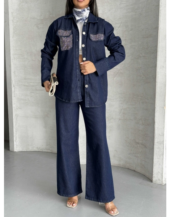 Cep Taş Detay Kot Takım 1802 - Lacivert