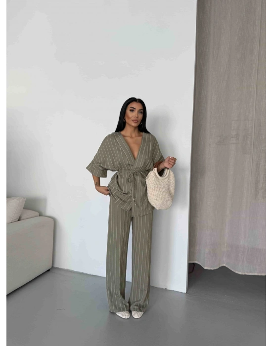 Çizgili Kimono Takım 2517 - Çağla