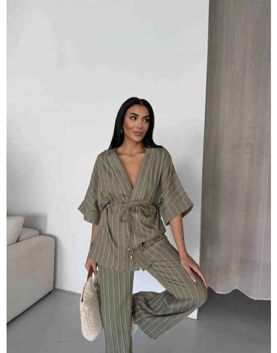 Çizgili Kimono Takım 2517 - Çağla