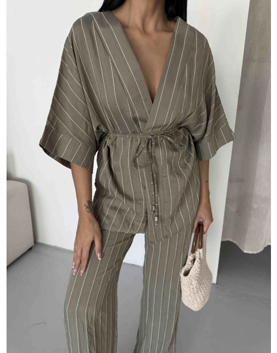 Çizgili Kimono Takım - Çağla