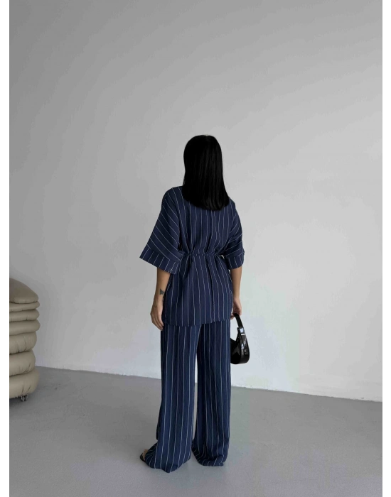 Çizgili Kimono Takım - Lacivert