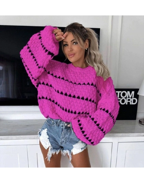 Damla Desen Triko Kazak 1009 - Fuşya