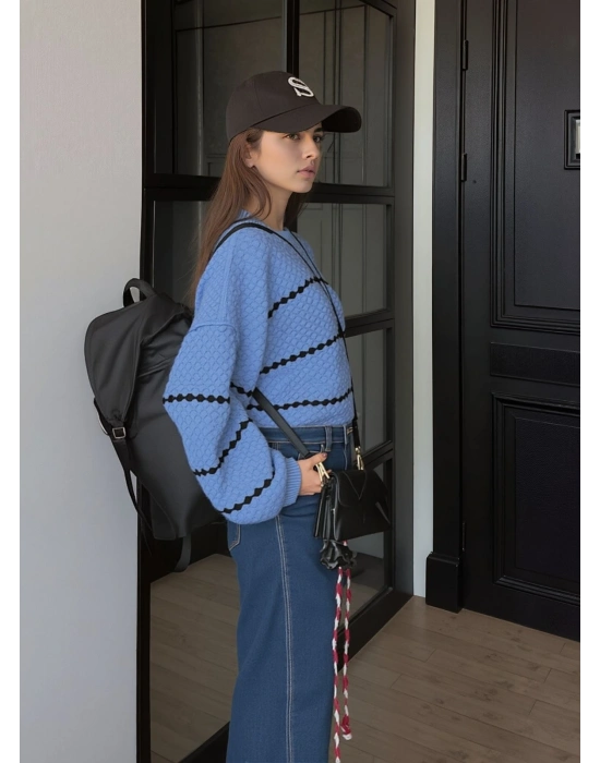 Damla Desen Triko Kazak 1009 - Mavi