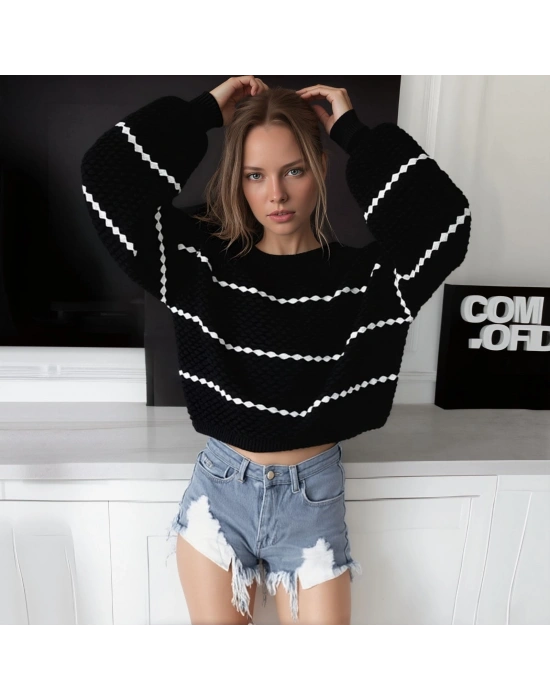 Damla Desen Triko Kazak 1009 - Siyah