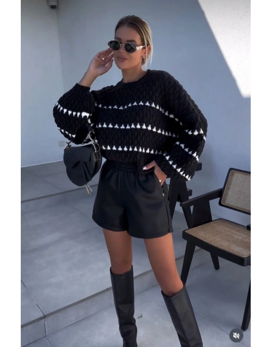 Damla Desen Triko Kazak 1009 - Siyah