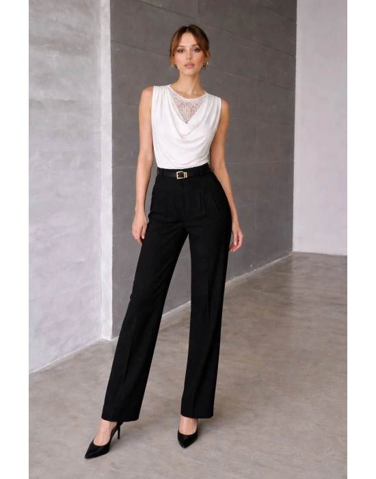 Dantel Detay Dökümlü Bluz - Beyaz