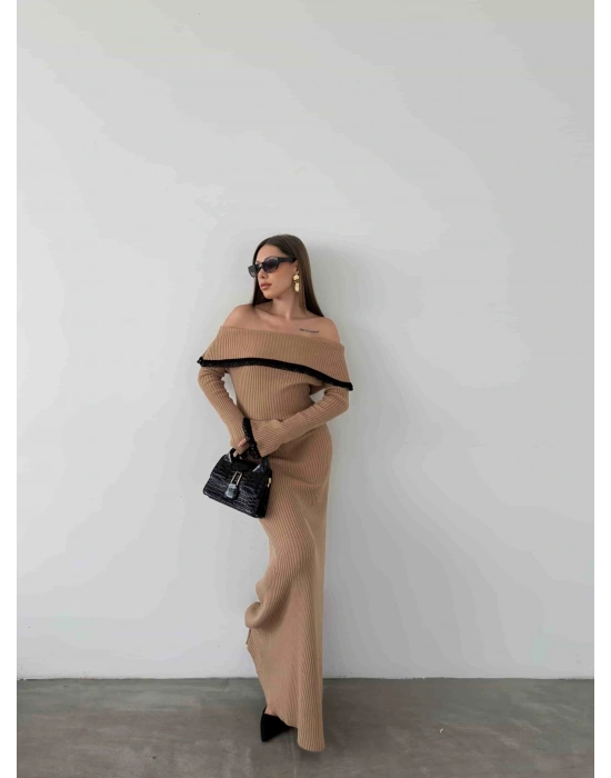 Dantel Detaylı Triko Elbise 1513 - Kahverengi