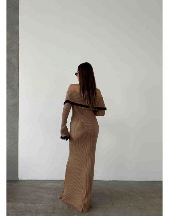 Dantel Detaylı Triko Elbise 1513 - Kahverengi