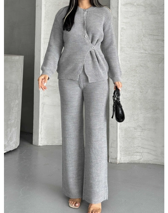 Düğme Detay Triko Takım 1565 - Gri