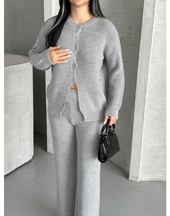 Düğme Detay Triko Takım 1565 - Gri