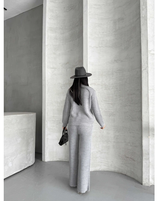 Düğme Detay Triko Takım 1565 - Gri