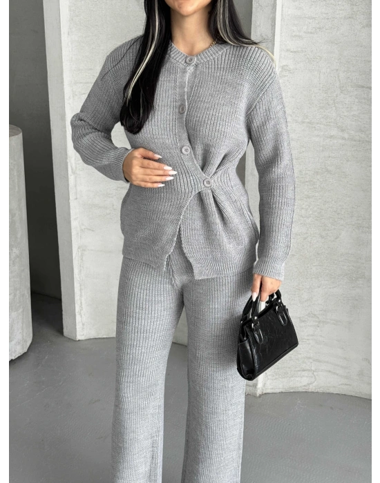 Düğme Detay Triko Takım 1565 - Gri