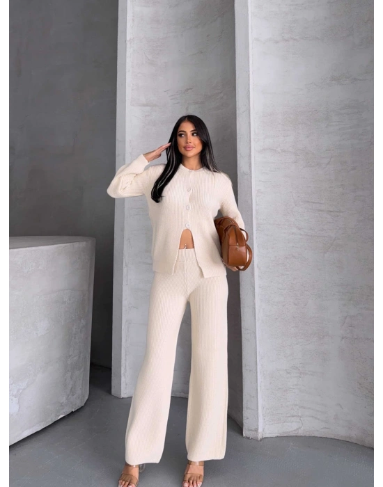 Düğme Detay Triko Takım 1565 - Kemik