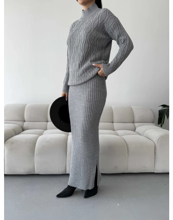 Etek Kazak Triko Takım 1557 - Gri