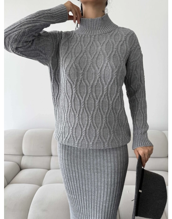 Etek Kazak Triko Takım 1557 - Gri