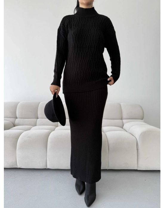 Etek Kazak Triko Takım 1557 - Siyah