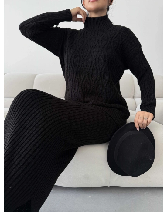 Etek Kazak Triko Takım 1557 - Siyah