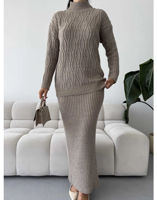 Etek Kazak Triko Takım 1557 - Vizon