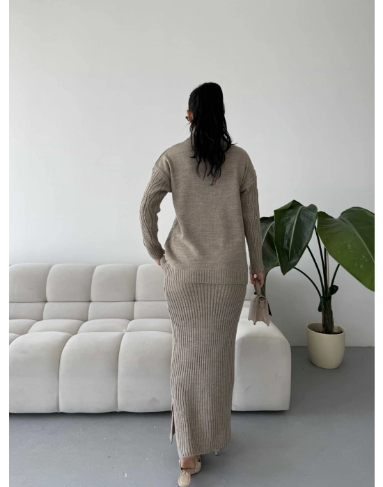 Etek Kazak Triko Takım 1557 - Vizon