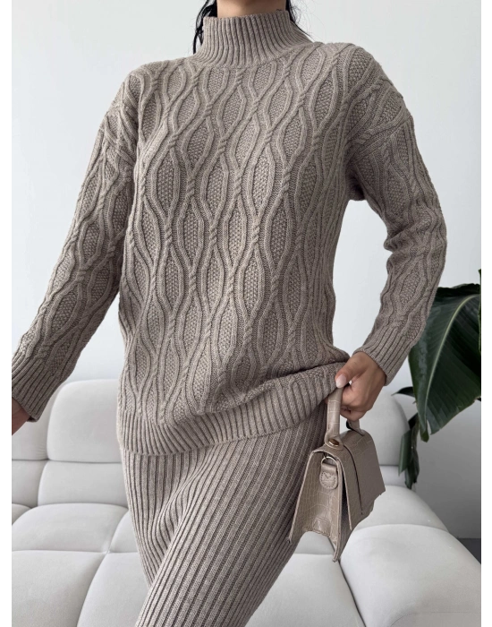 Etek Kazak Triko Takım 1557 - Vizon