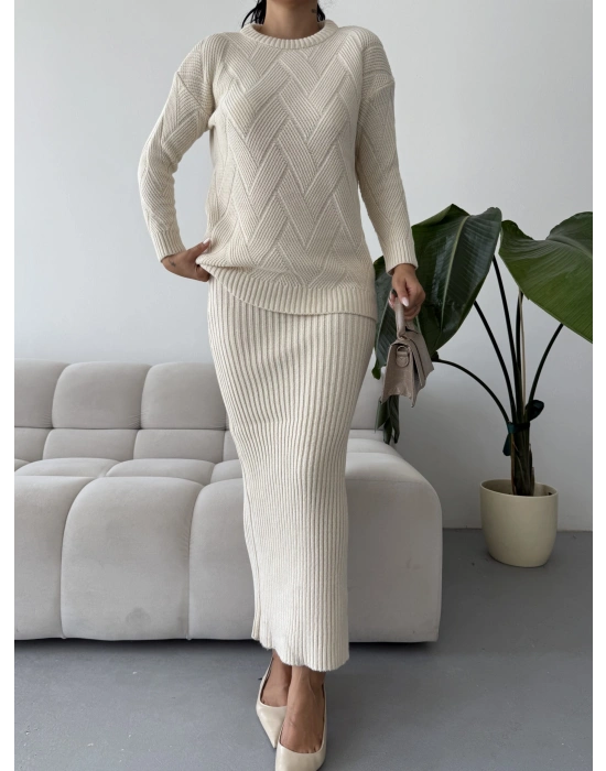 Etek Kazak Triko Takım 1558 - Kemik