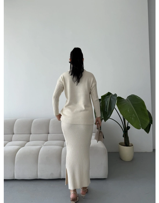 Etek Kazak Triko Takım 1558 - Kemik