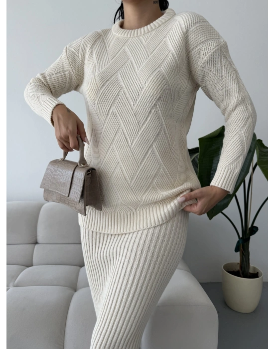 Etek Kazak Triko Takım 1558 - Kemik