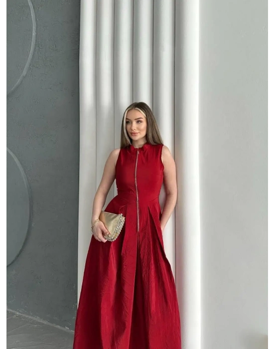 Fermuar Detay Kolsuz Elbise 2522 - Bordo , 1S 2M 2L 1XL