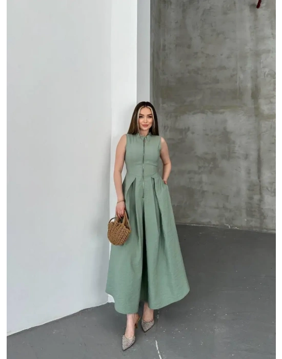 Fermuar Detay Kolsuz Elbise 2522 - Çağla , 1S 2M 2L 1XL