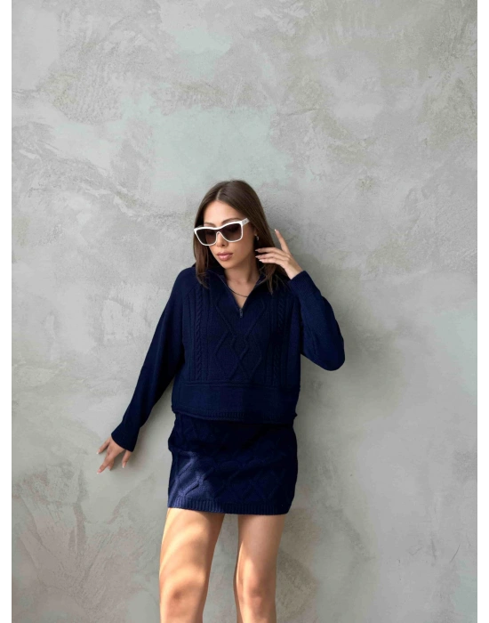 Fermuarlı Triko Etekli Takım 1512 - Lacivert