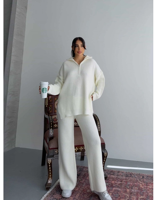 Fermuarlı Triko Takım 1556 - Kemik