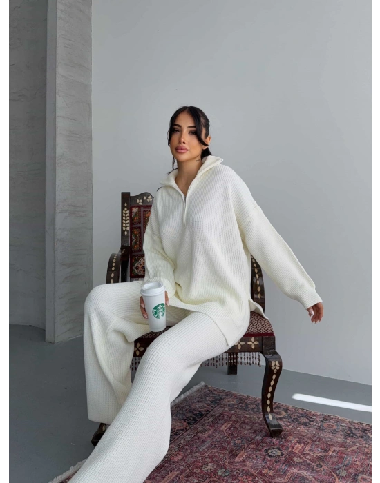 Fermuarlı Triko Takım 1556 - Kemik