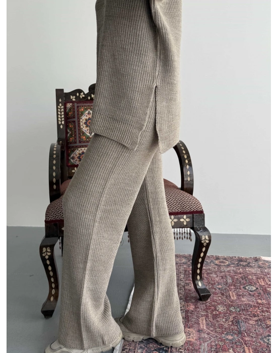 Fermuarlı Triko Takım 1556 - Vizon