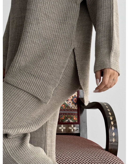 Fermuarlı Triko Takım 1556 - Vizon