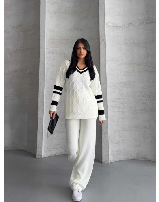 Garnili Saç Örgü Triko Takım 1564 - Beyaz