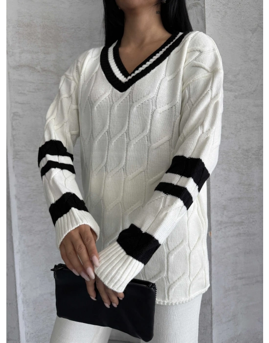 Garnili Saç Örgü Triko Takım 1564 - Beyaz