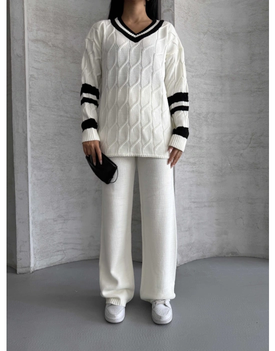 Garnili Saç Örgü Triko Takım 1564 - Beyaz