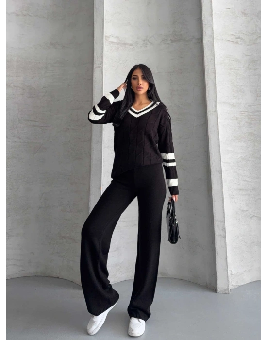 Garnili Saç Örgü Triko Takım 1564 - Siyah