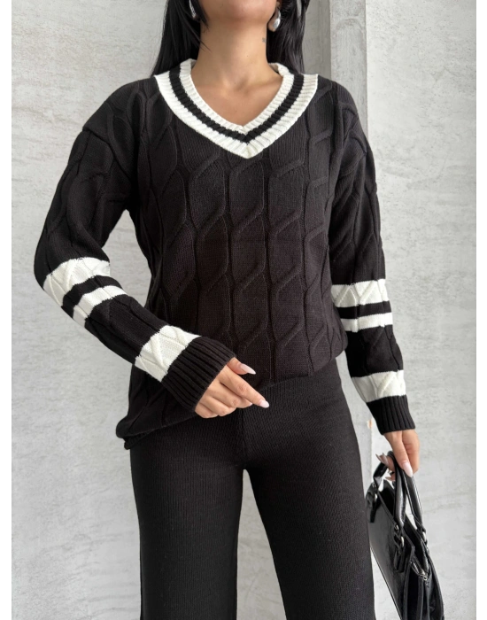 Garnili Saç Örgü Triko Takım 1564 - Siyah