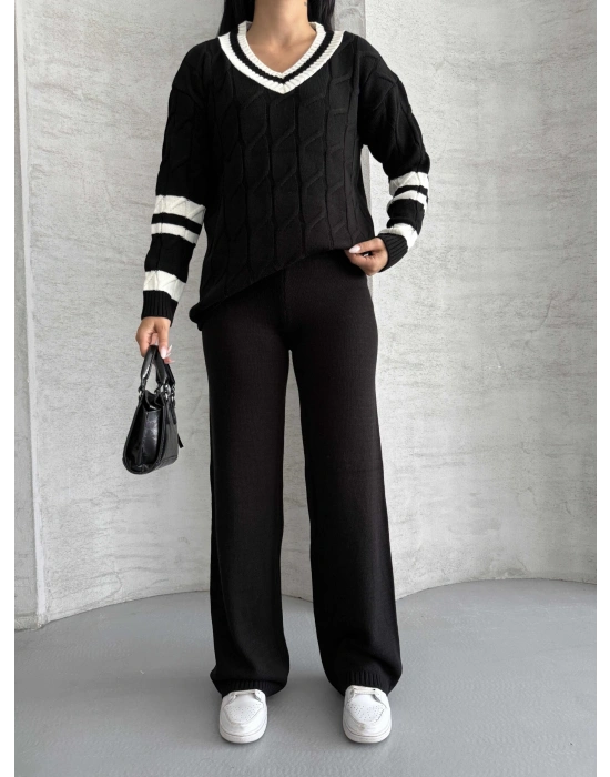 Garnili Saç Örgü Triko Takım 1564 - Siyah
