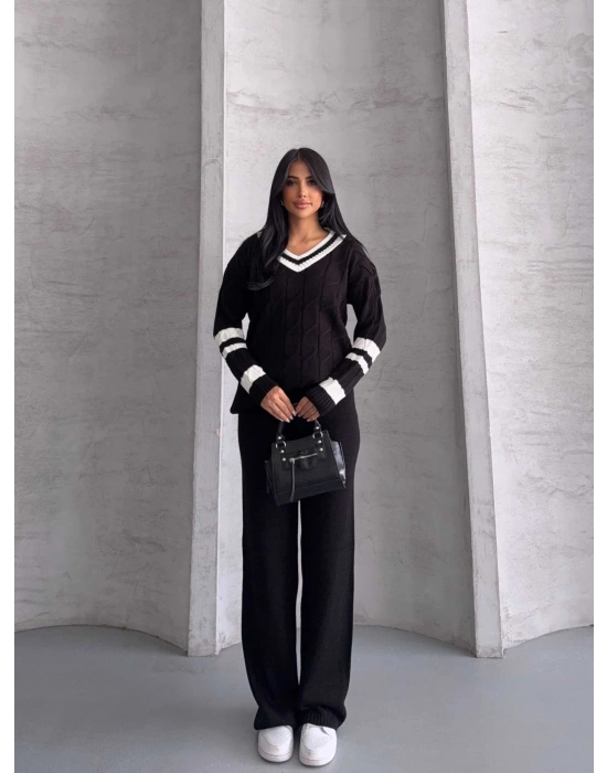 Garnili Saç Örgü Triko Takım 1564 - Siyah