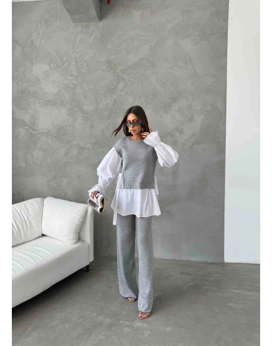 Gömlek Detay Triko Takım 1503 - Gri , Standart Beden (5 Adet)