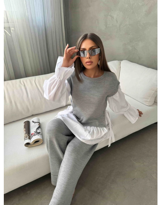 Gömlek Detay Triko Takım 1503 - Gri , Standart Beden (5 Adet)