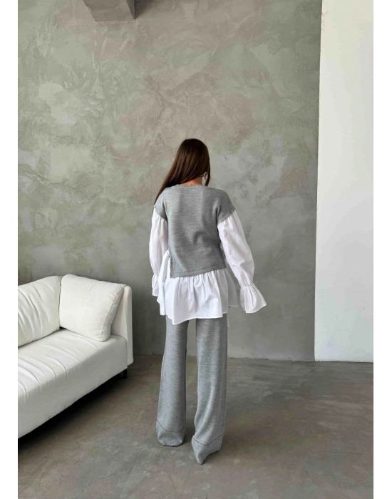 Gömlek Detay Triko Takım 1503 - Gri , Standart Beden (5 Adet)