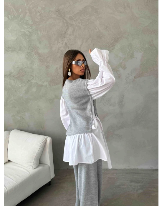 Gömlek Detay Triko Takım 1503 - Gri , Standart Beden (5 Adet)