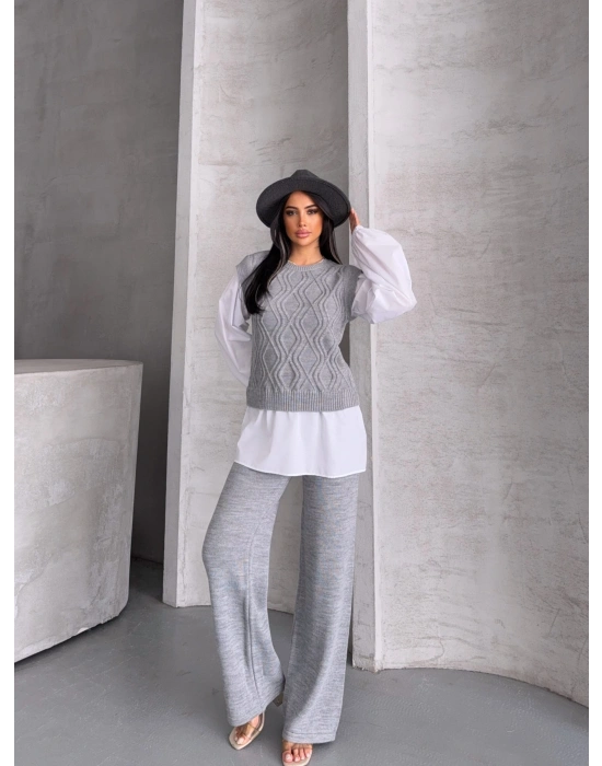 Gömlek Detay Triko Takım 1561 - Gri