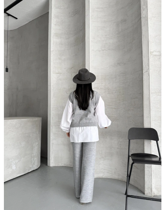 Gömlek Detay Triko Takım 1561 - Gri