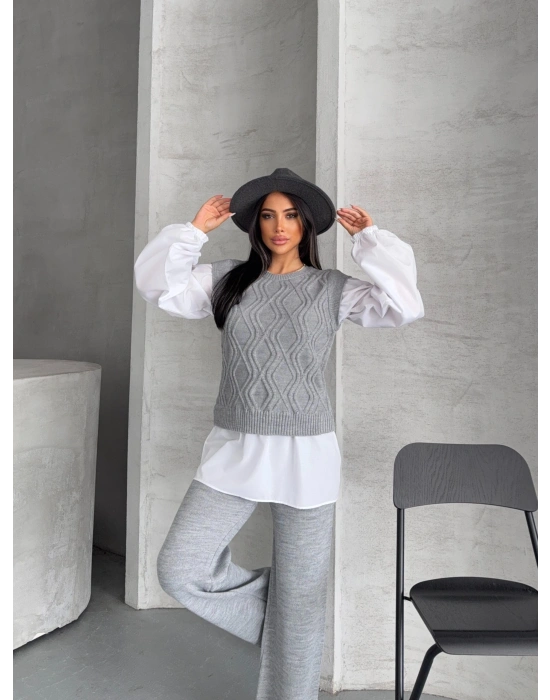 Gömlek Detay Triko Takım 1561 - Gri