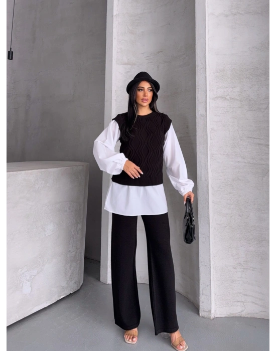 Gömlek Detay Triko Takım 1561 - Siyah