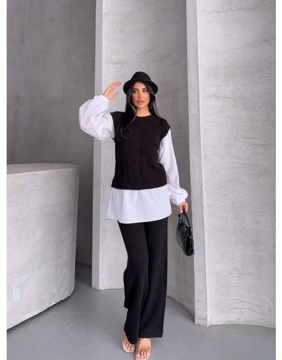 Gömlek Detay Triko Takım 1561 - Siyah